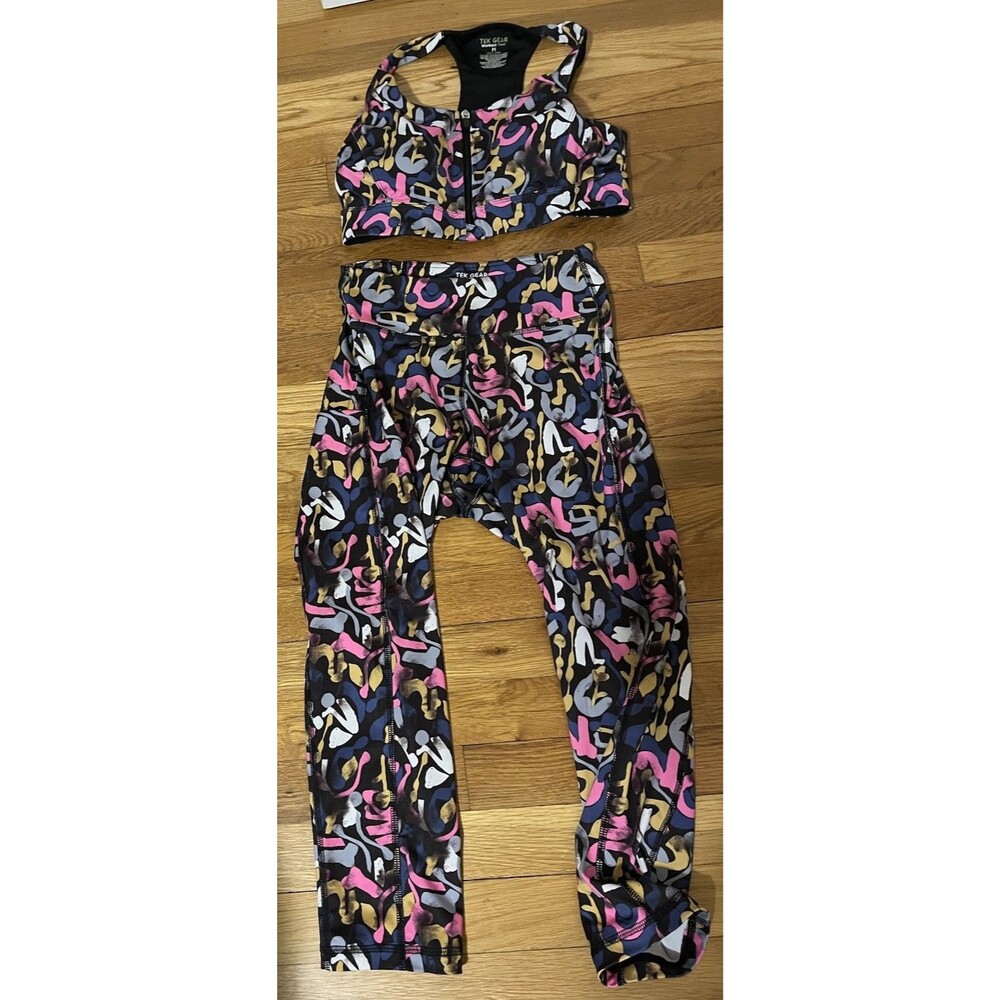 TEK GEAR Women's S/M 2pc Multicolor Sports Bra & Leggings Set - READ description
